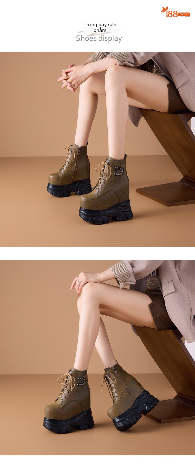 Boot Martin Nữ Da Bóng Cổ Lửng Đế Bánh Mì Chiều Cao Đế Khoảng 16cm Màu Đen, Xanh Olive chi tiết 1