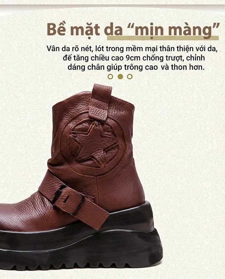 Boot Martin Nữ Da Mờ Chiều Cao Đế Khoảng 6cm Phong Cách Anh Quốc Màu Đen, Nâu chi tiết 3