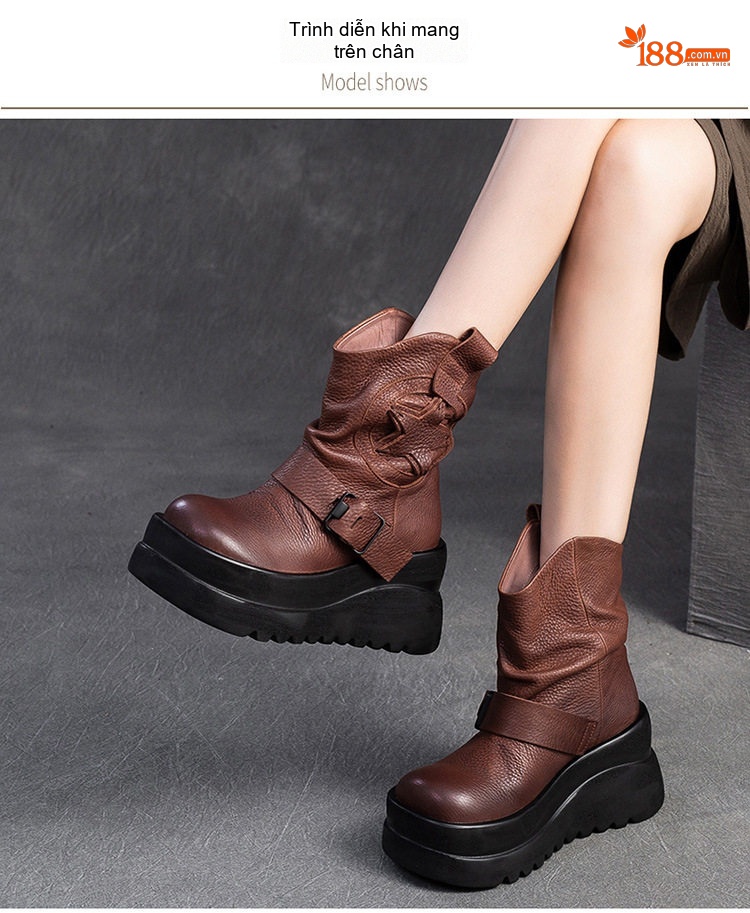Boot Martin Nữ Da Mờ Chiều Cao Đế Khoảng 6cm Phong Cách Anh Quốc Màu Đen, Nâu chi tiết 7