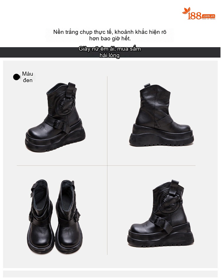Boot Martin Nữ Da Mờ Chiều Cao Đế Khoảng 6cm Phong Cách Anh Quốc Màu Đen, Nâu chi tiết 16