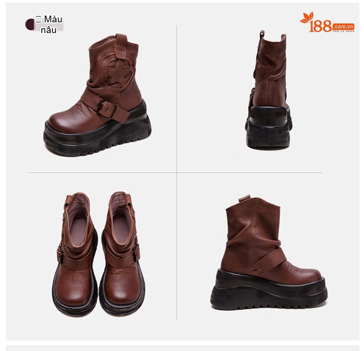 Boot Martin Nữ Da Mờ Chiều Cao Đế Khoảng 6cm Phong Cách Anh Quốc Màu Đen, Nâu chi tiết 17
