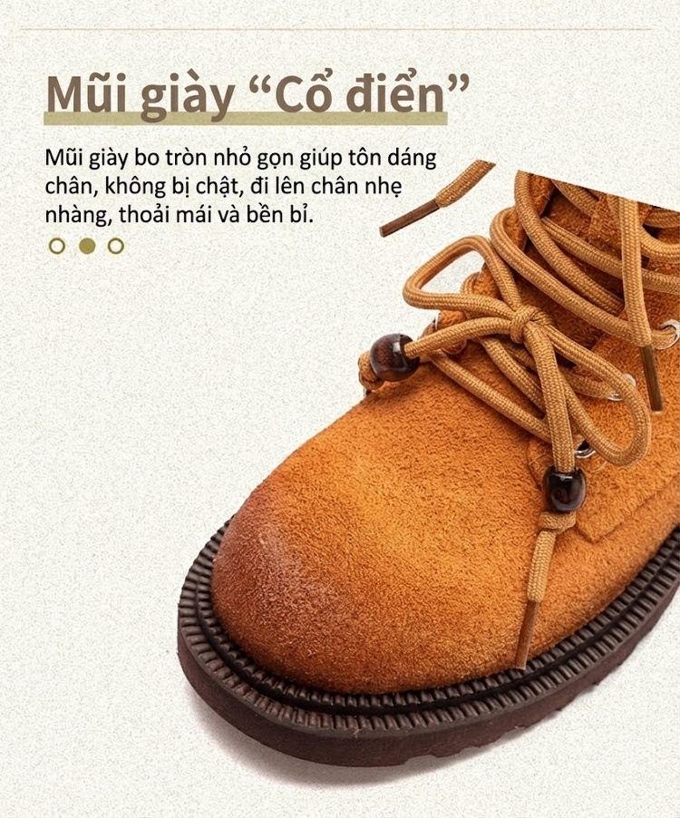 Boot Martin Nữ Da Mờ Cổ Cao Buộc Dây Chiều Cao Đế Khoảng 3cm Màu Nâu, Vàng chi tiết 3