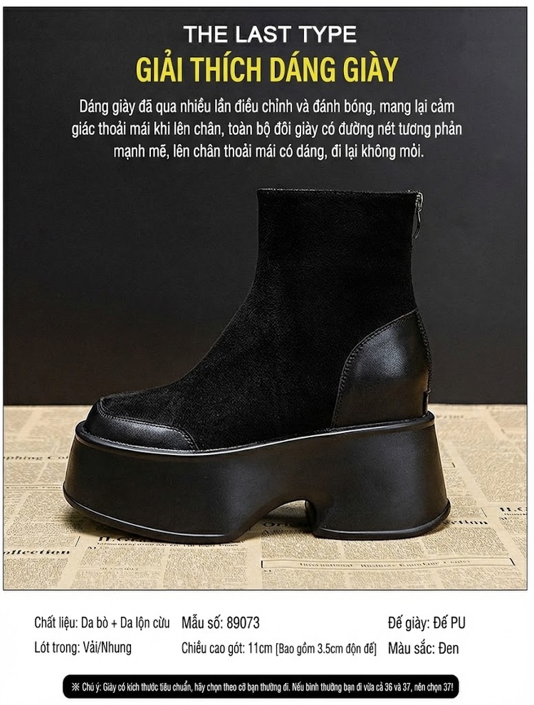 Boot Martin Nữ Da Mờ Đế Dày Chiều Cao Đế 3.5cm Màu Đen chi tiết 2