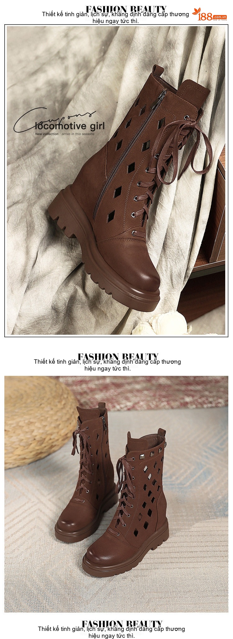 Boot Martin Nữ Da Mờ Khoét Lỗ Tăng Chiều Cao Đế Khoảng 6cm Màu Đen, Nâu chi tiết 2