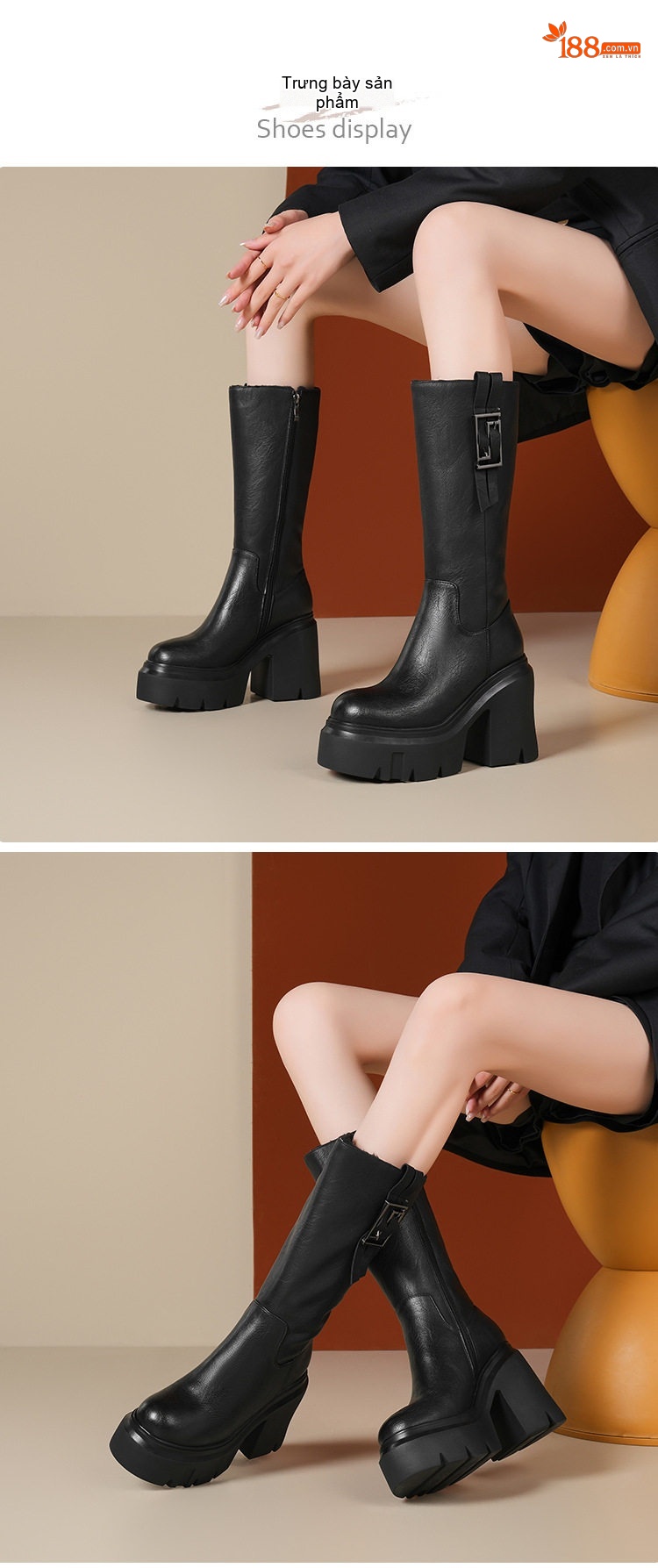 Boot Martin Nữ Da Thật Cổ Lỡ Đế Dày Chiều Cao Đế Khoảng 7cm Phong Cách Anh Quốc Màu Đen, Nâu chi tiết 1