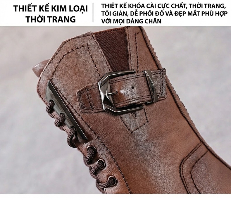 Boot Martin Nữ Da Thật Có Lót Lông Chiều Cao Đế Khoảng 5cm Màu Đen, Nâu chi tiết 5