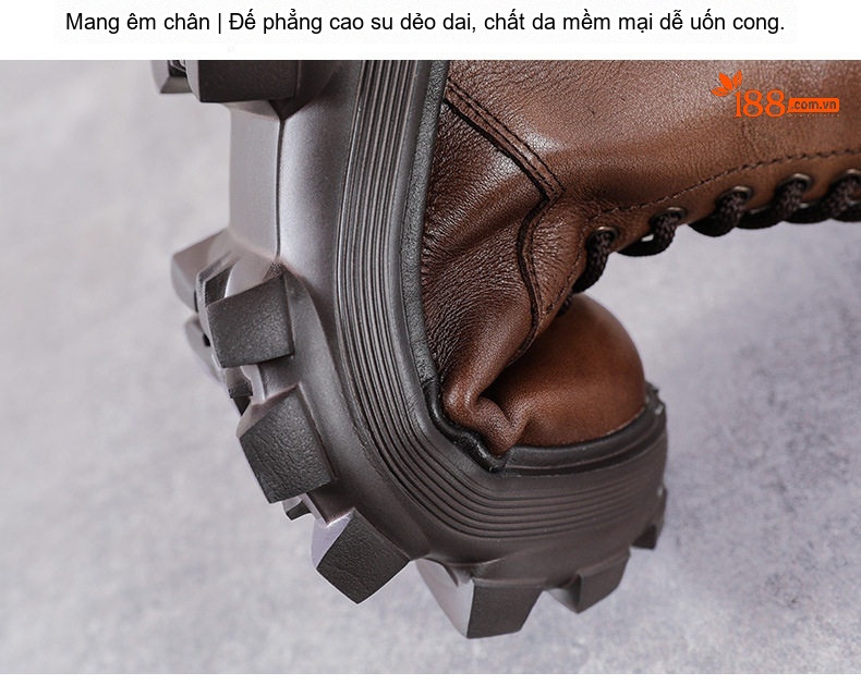 Boot Martin Nữ Da Thật Có Lót Lông Chiều Cao Đế Khoảng 5cm Màu Đen, Nâu chi tiết 8