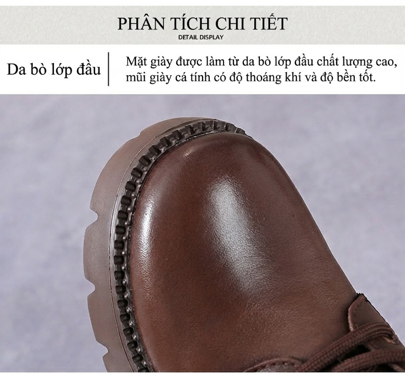 Boot Martin Nữ Da Thật Đế Dày Chiều Cao Đế Khoảng 6cm Màu Nâu, Đen chi tiết 4
