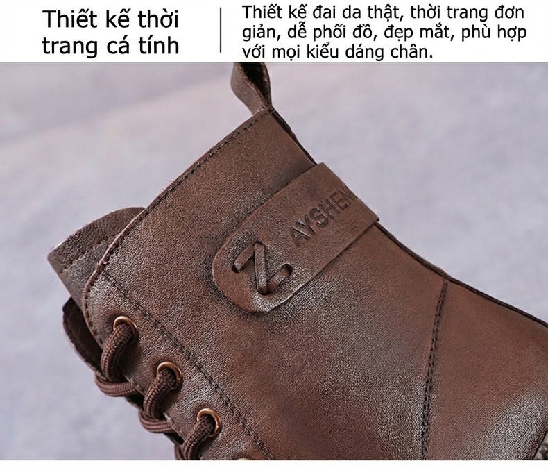 Boot Martin Nữ Da Thật Đế Dày Chiều Cao Đế Khoảng 6cm Màu Nâu, Đen chi tiết 5