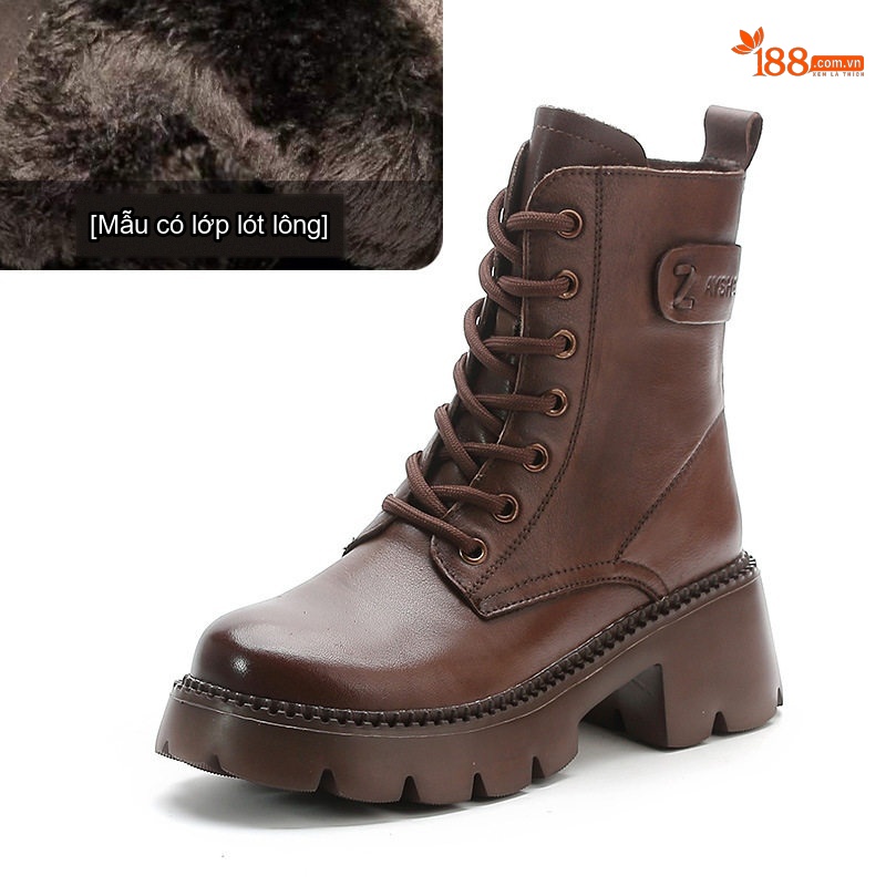 Boot Martin Nữ Da Thật Đế Dày Chiều Cao Đế Khoảng 6cm Màu Nâu, Đen