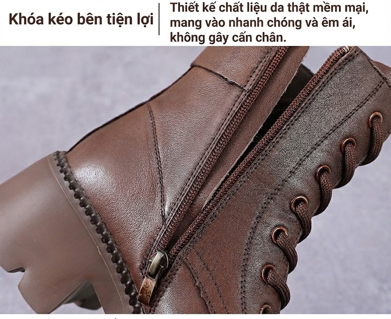Boot Martin Nữ Da Thật Đế Dày Chiều Cao Đế Khoảng 6cm Màu Nâu, Đen chi tiết 6