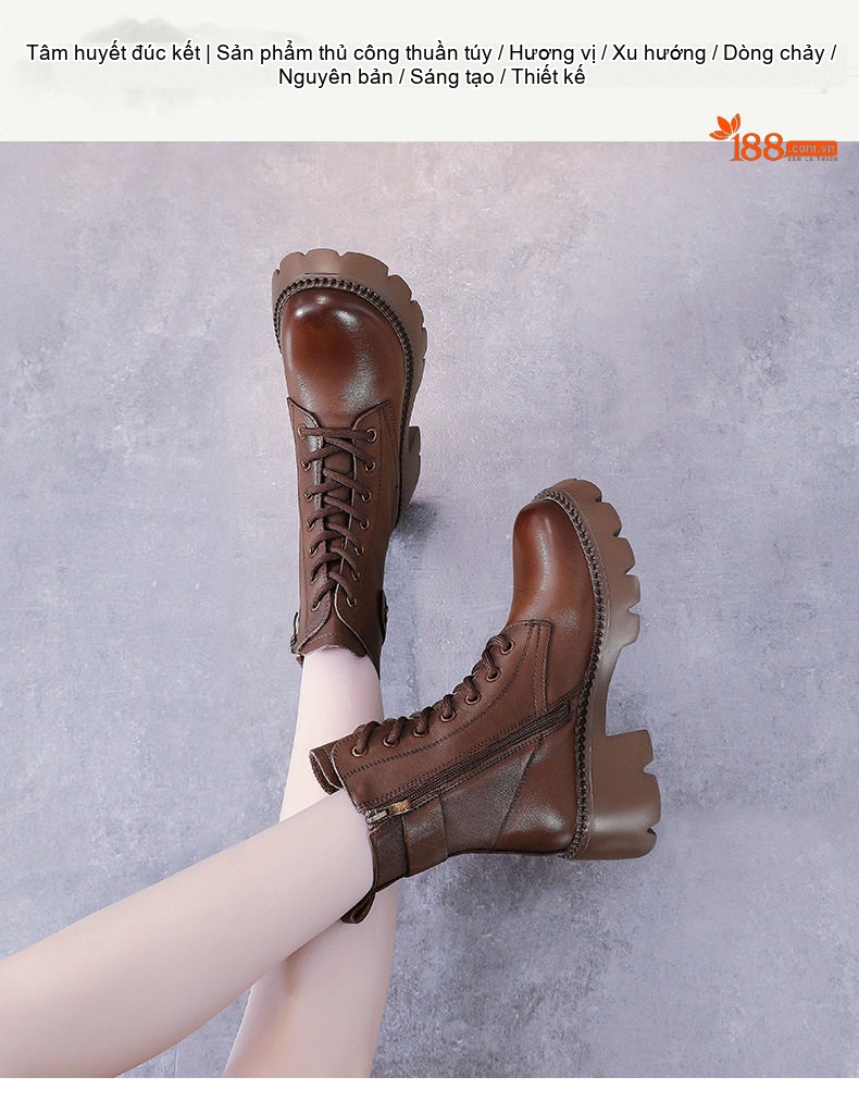 Boot Martin Nữ Da Thật Đế Dày Chiều Cao Đế Khoảng 6cm Màu Nâu, Đen chi tiết 1