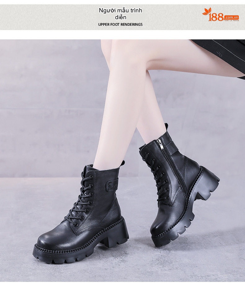 Boot Martin Nữ Da Thật Đế Dày Chiều Cao Đế Khoảng 6cm Màu Nâu, Đen chi tiết 9