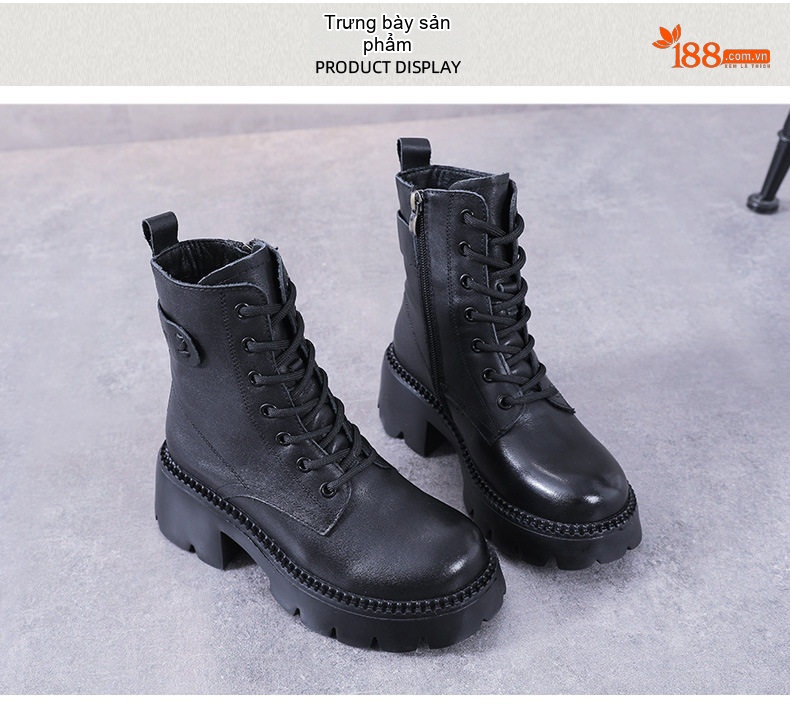 Boot Martin Nữ Da Thật Đế Dày Chiều Cao Đế Khoảng 6cm Màu Nâu, Đen chi tiết 10