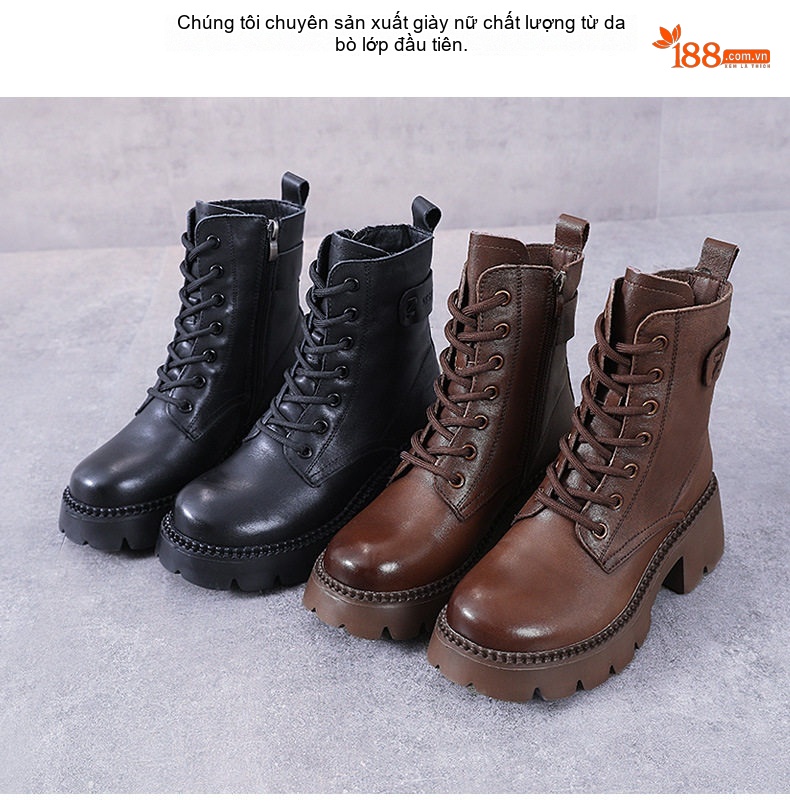 Boot Martin Nữ Da Thật Đế Dày Chiều Cao Đế Khoảng 6cm Màu Nâu, Đen chi tiết 2