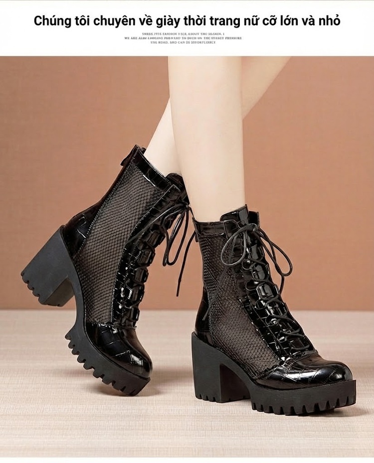Boot Martin Nữ Da Thật Lưới Chiều Cao Đế Khoảng 7cm Màu Đen chi tiết 12