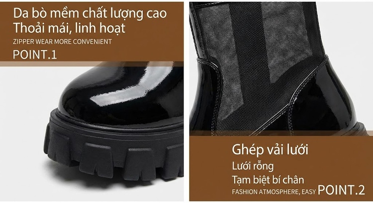 Boot Martin Nữ Da Thật Lưới Chiều Cao Đế Khoảng 7cm Màu Đen chi tiết 6