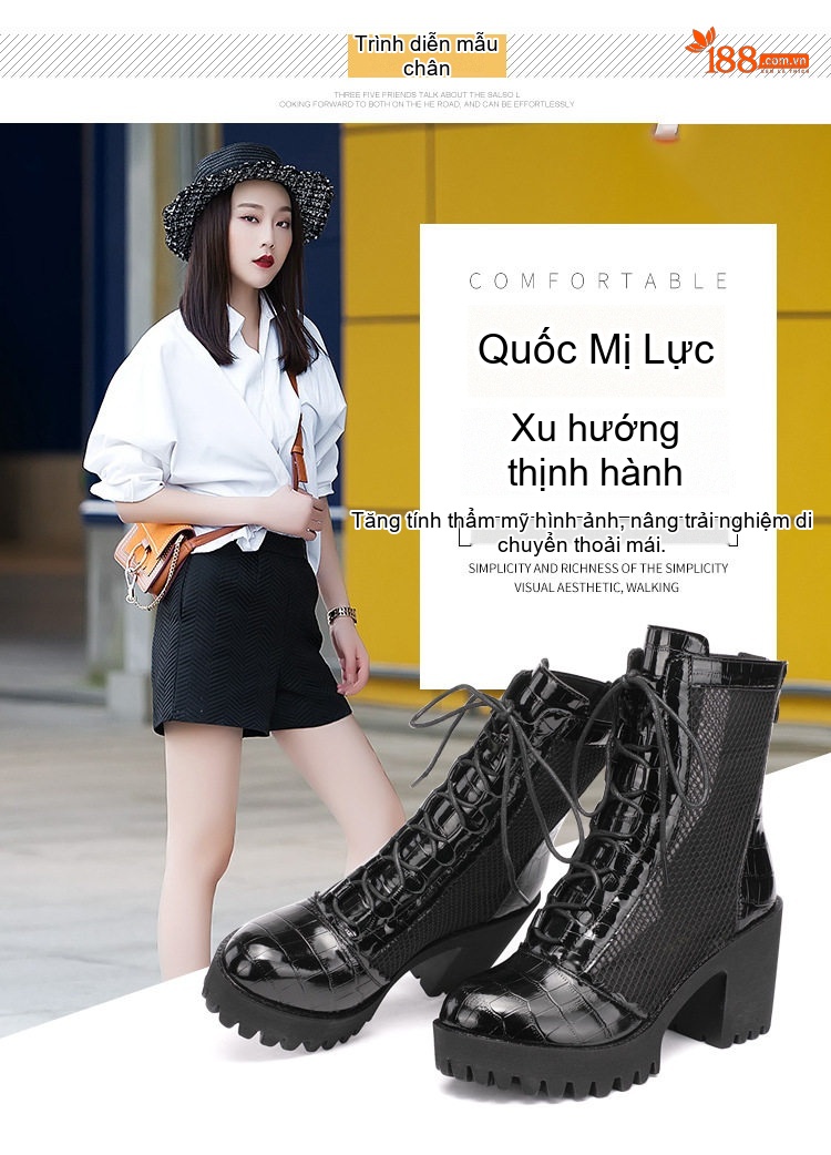Boot Martin Nữ Da Thật Lưới Chiều Cao Đế Khoảng 7cm Màu Đen chi tiết 7