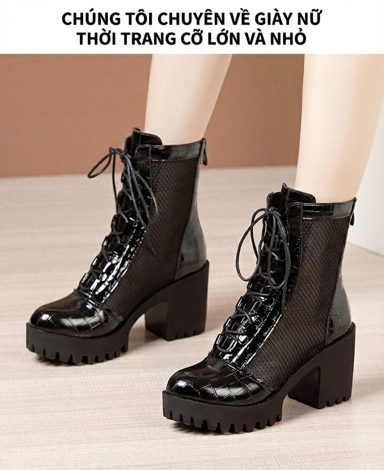 Boot Martin Nữ Da Thật Lưới Chiều Cao Đế Khoảng 7cm Màu Đen chi tiết 9