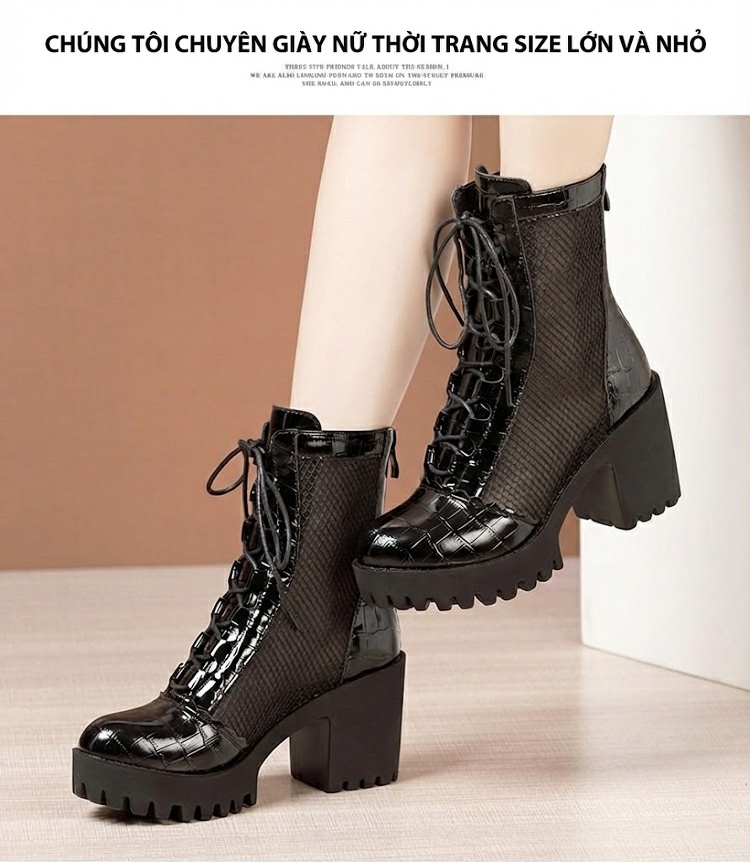 Boot Martin Nữ Da Thật Lưới Chiều Cao Đế Khoảng 7cm Màu Đen chi tiết 10