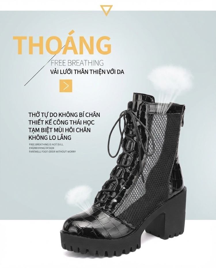 Boot Martin Nữ Da Thật Lưới Chiều Cao Đế Khoảng 7cm Màu Đen chi tiết 5