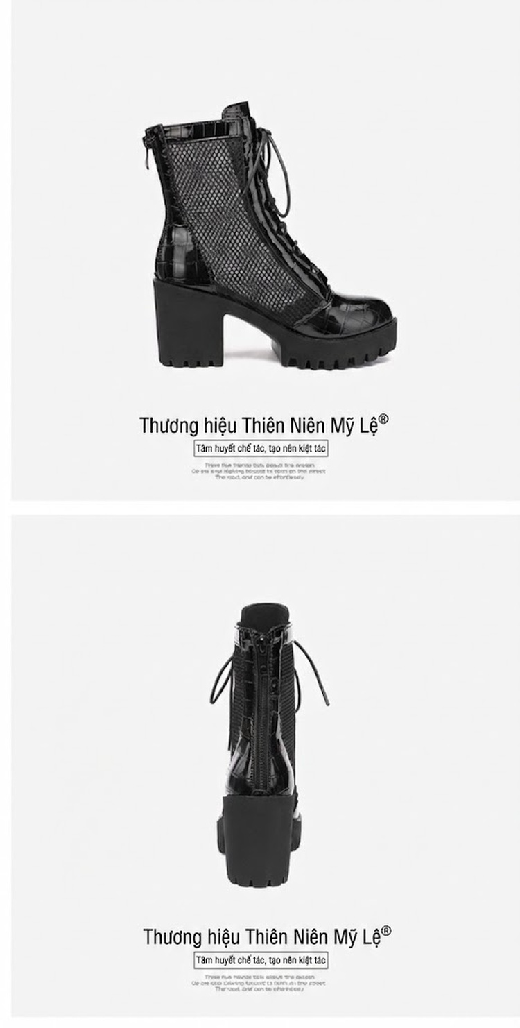 Boot Martin Nữ Da Thật Lưới Chiều Cao Đế Khoảng 7cm Màu Đen chi tiết 13