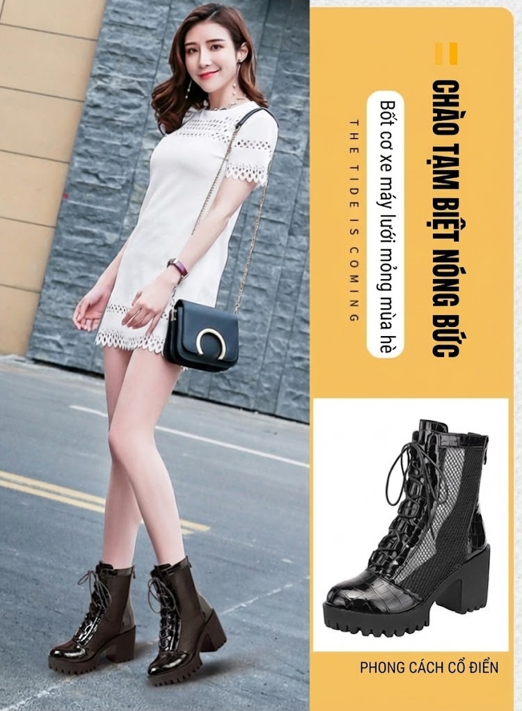 Boot Martin Nữ Da Thật Lưới Chiều Cao Đế Khoảng 7cm Màu Đen chi tiết 1