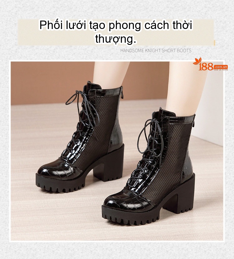 Boot Martin Nữ Da Thật Lưới Chiều Cao Đế Khoảng 7cm Màu Đen chi tiết 2