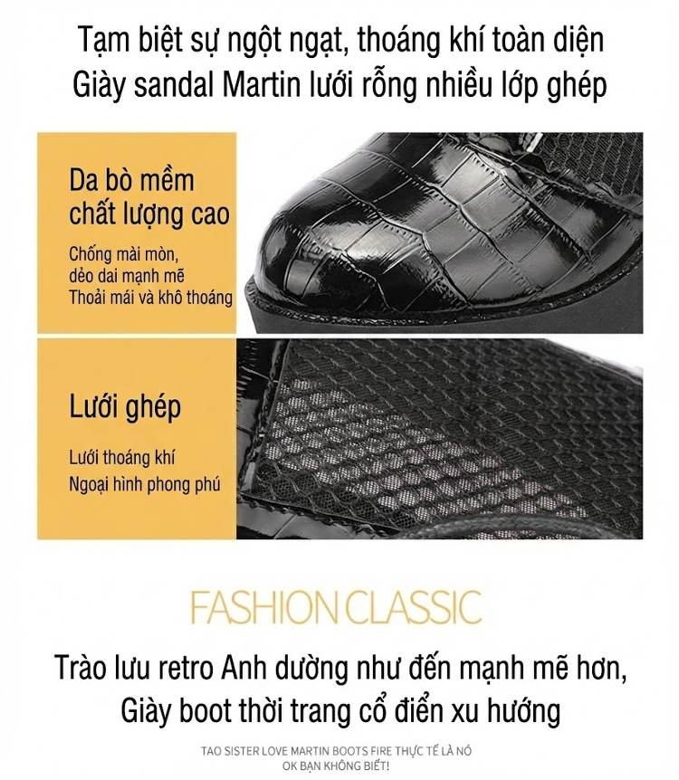 Boot Martin Nữ Da Thật Lưới Chiều Cao Đế Khoảng 7cm Màu Đen chi tiết 4