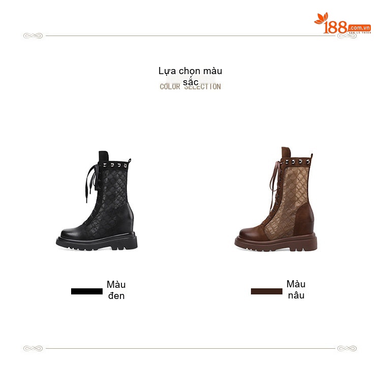 Boot Martin Nữ Dây Buộc Đế Dày Chiều Cao Đế Khoảng 6cm Phong Cách Anh Quốc Màu Đen, Nâu chi tiết 2