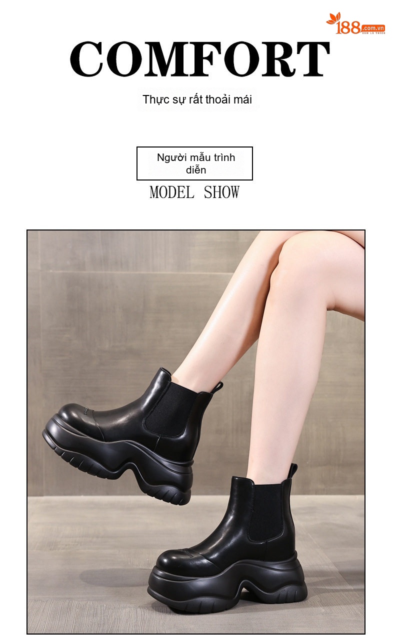 Boot Martin Nữ Đế Dày Tăng Chiều Cao 9cm Da Bóng Màu Đen chi tiết 9