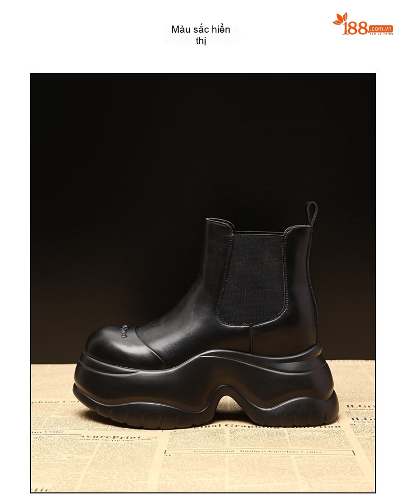 Boot Martin Nữ Đế Dày Tăng Chiều Cao 9cm Da Bóng Màu Đen chi tiết 12