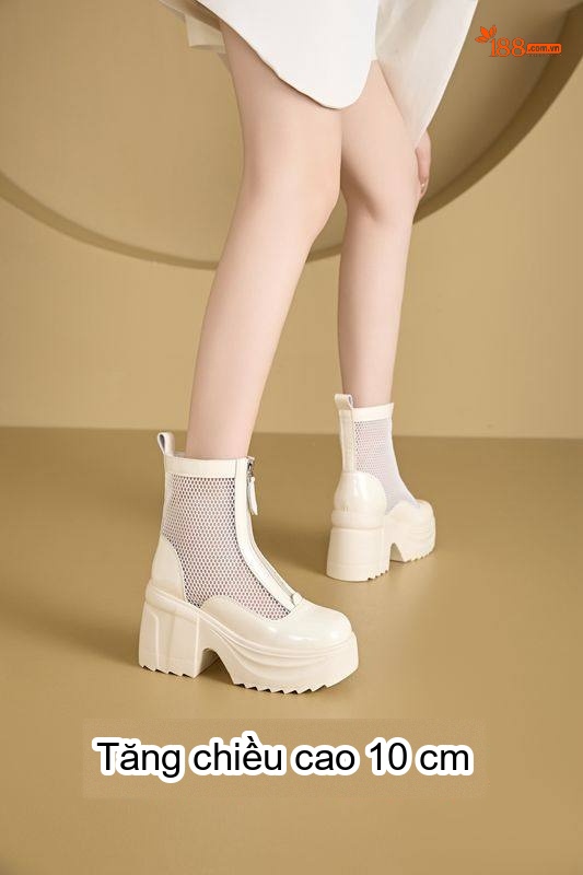 Boot Martin Nữ Lưới Lỗ Chiều Cao Đế 10cm Giày Công Chúa Gót Vuông Đế Dày Thoáng Khí Màu Đen, Trắng chi tiết 6