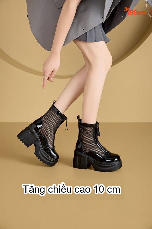 Boot Martin Nữ Lưới Lỗ Chiều Cao Đế 10cm Giày Công Chúa Gót Vuông Đế Dày Thoáng Khí Màu Đen, Trắng chi tiết 9