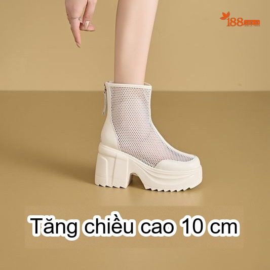 Boot Martin Nữ Lưới Thoáng Khí Đế Xuồng Cao 10cm Tăng Chiều Cao Màu Đen, Trắng