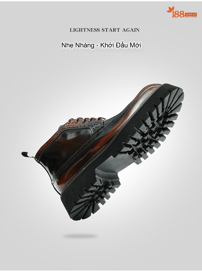 Boot Nam Cao Cổ Da Bóng Brogue Chiều Cao Đế Khoảng 5cm Màu Đen, Nâu chi tiết 4