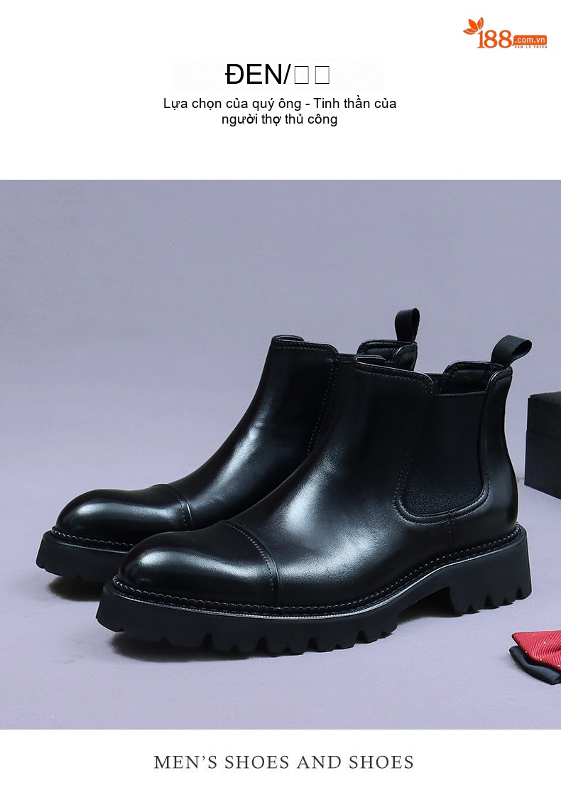 Boot Nam Cổ Cao Da Bóng Chiều Cao Đế Khoảng 4cm Phong Cách Anh Quốc Màu Đen, Nâu chi tiết 4