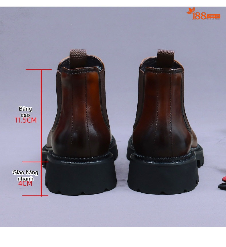 Boot Nam Cổ Cao Da Bóng Chiều Cao Đế Khoảng 4cm Phong Cách Anh Quốc Màu Đen, Nâu chi tiết 17