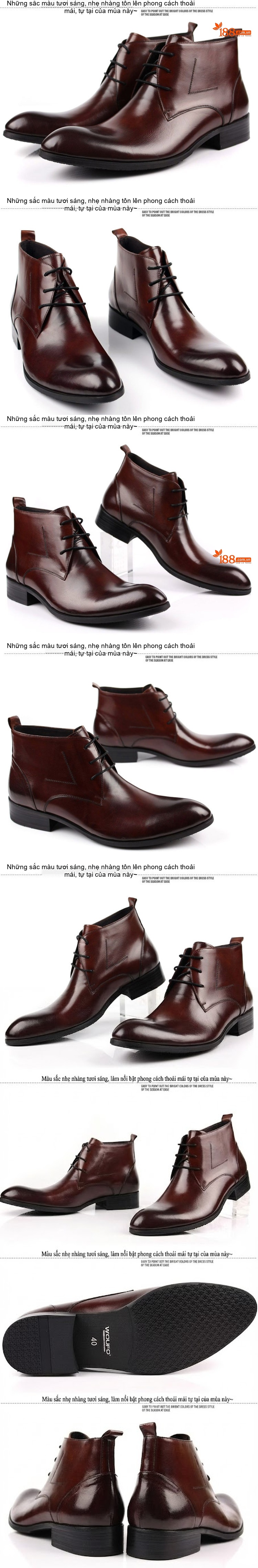 Boot Nam Cổ Cao Da Bóng Mũi Nhọn Buộc Dây Công Sở Chiều Cao Đế Khoảng 3cm Màu Đen, Nâu chi tiết 1