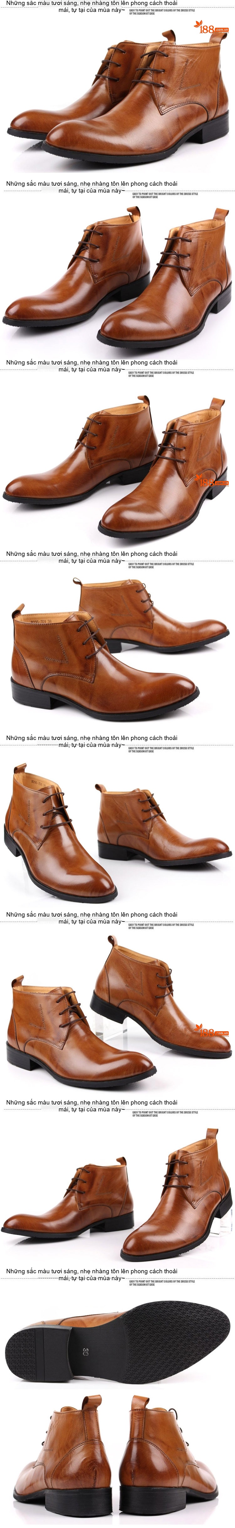 Boot Nam Cổ Cao Da Bóng Mũi Nhọn Buộc Dây Công Sở Chiều Cao Đế Khoảng 3cm Màu Đen, Nâu chi tiết 2