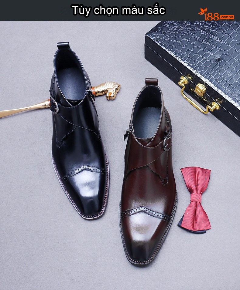 Boot Nam Da Bò Khóa Cài Chiều Cao Đế Khoảng 3cm Màu Nâu, Đen chi tiết 2