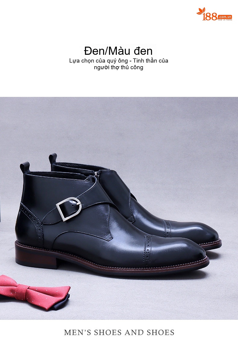 Boot Nam Da Bò Khóa Cài Chiều Cao Đế Khoảng 3cm Màu Nâu, Đen chi tiết 3