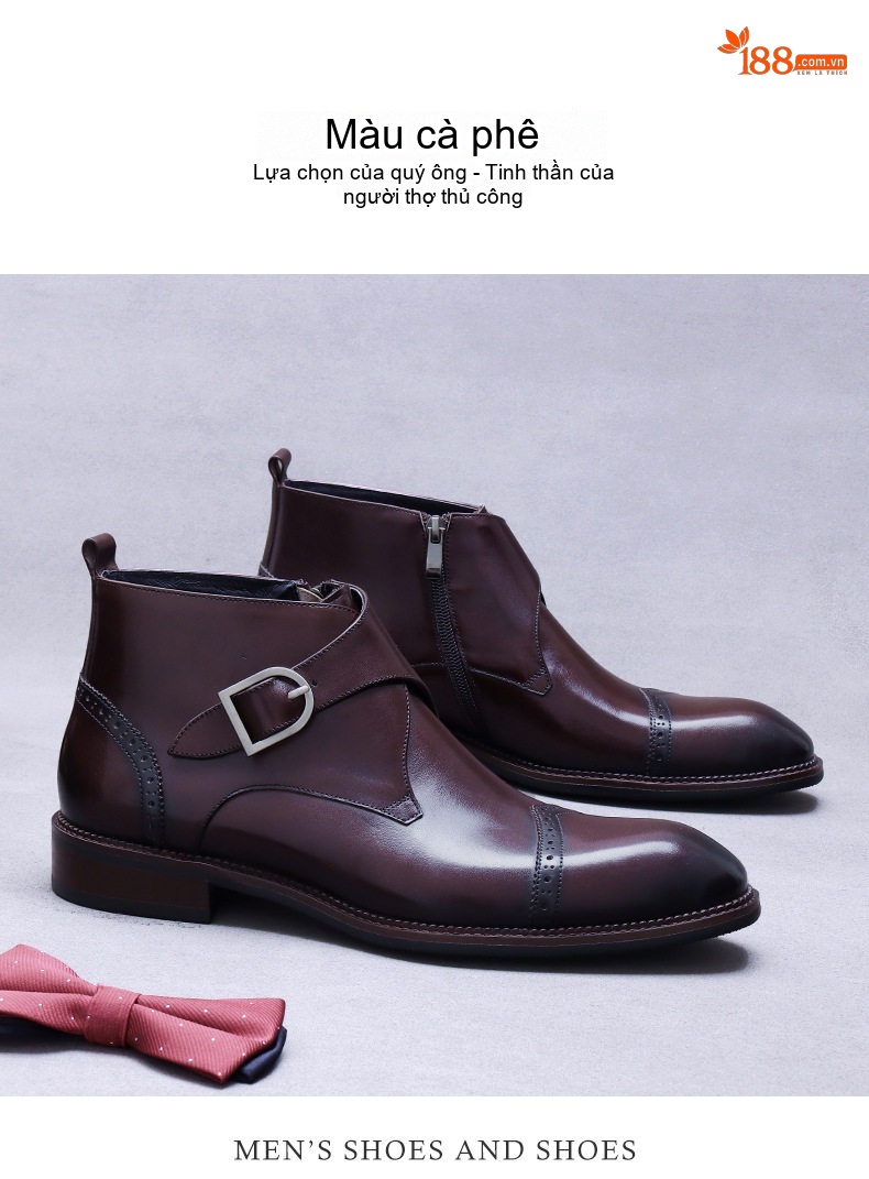 Boot Nam Da Bò Khóa Cài Chiều Cao Đế Khoảng 3cm Màu Nâu, Đen chi tiết 10