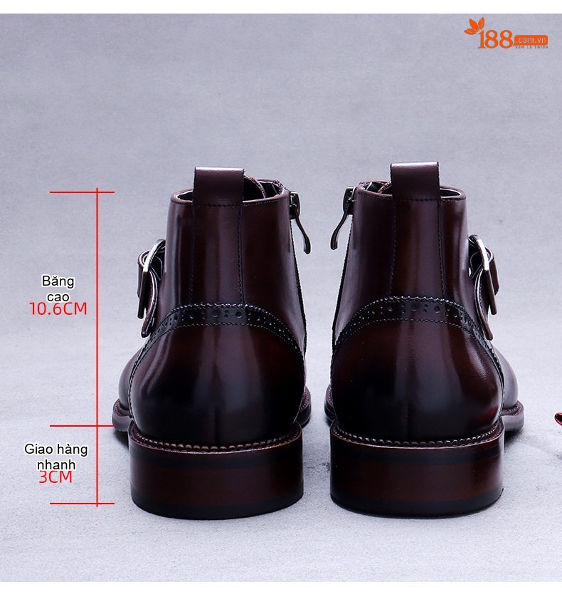 Boot Nam Da Bò Khóa Cài Chiều Cao Đế Khoảng 3cm Màu Nâu, Đen chi tiết 16