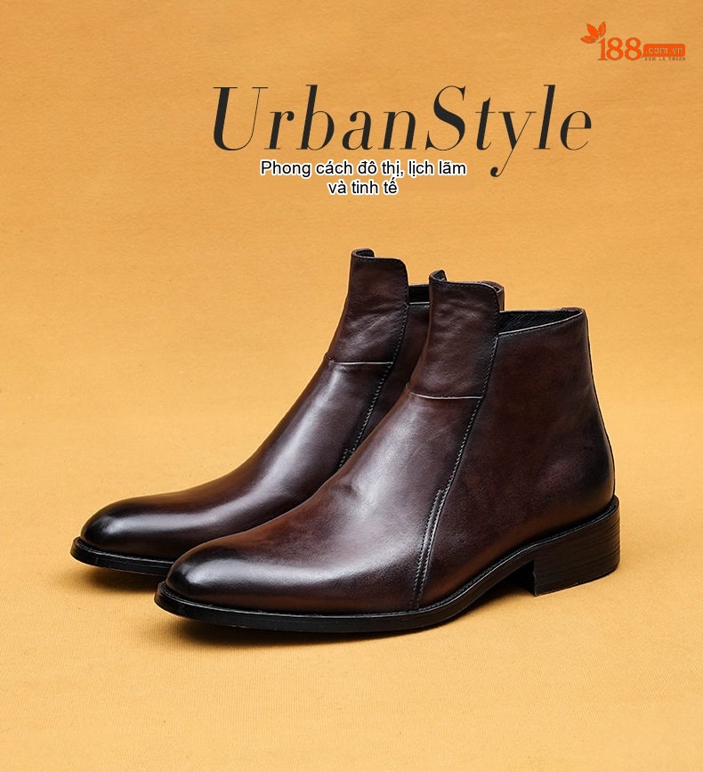 Boot Nam Da Thật Cổ Cao Khóa Bên Chiều Cao Đế Khoảng 3cm Màu Đen, Nâu chi tiết 1