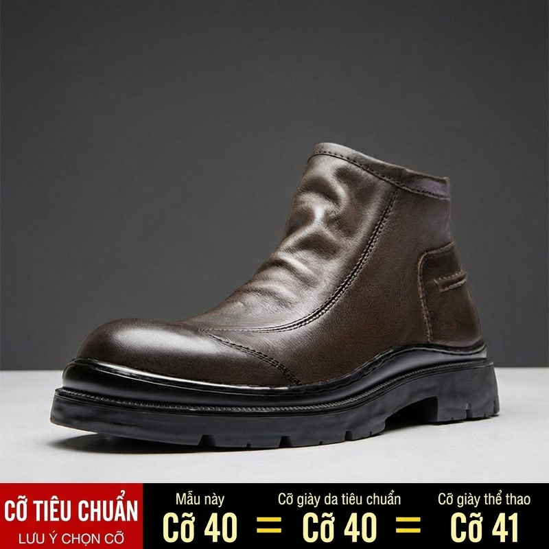 Boot Nam Da Thật Cổ Ngắn Phong Cách Anh Quốc Chiều Cao Đế Khoảng 4cm Màu Đen, Nâu