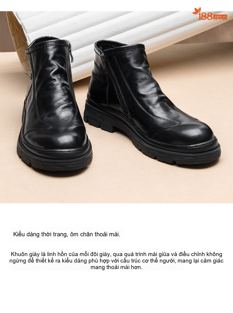 Boot Nam Da Thật Cổ Ngắn Phong Cách Anh Quốc Chiều Cao Đế Khoảng 4cm Màu Đen, Nâu chi tiết 3