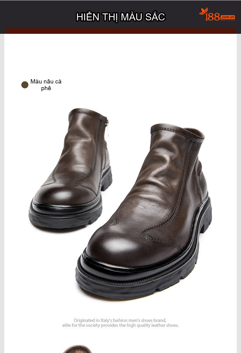 Boot Nam Da Thật Cổ Ngắn Phong Cách Anh Quốc Chiều Cao Đế Khoảng 4cm Màu Đen, Nâu chi tiết 13
