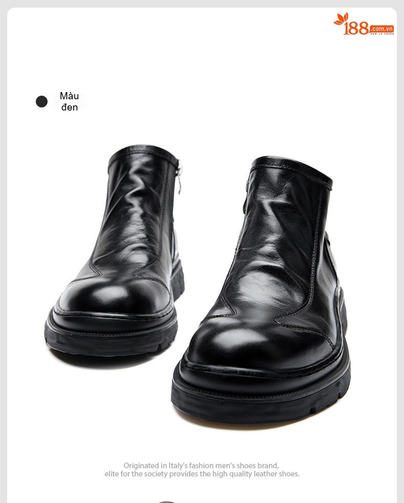 Boot Nam Da Thật Cổ Ngắn Phong Cách Anh Quốc Chiều Cao Đế Khoảng 4cm Màu Đen, Nâu chi tiết 15