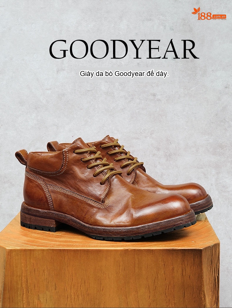Boot Nam Da Thật Goodyear Cổ Lửng Chiều Cao Đế Khoảng 3cm Màu Nâu Đậm, Đen chi tiết 13